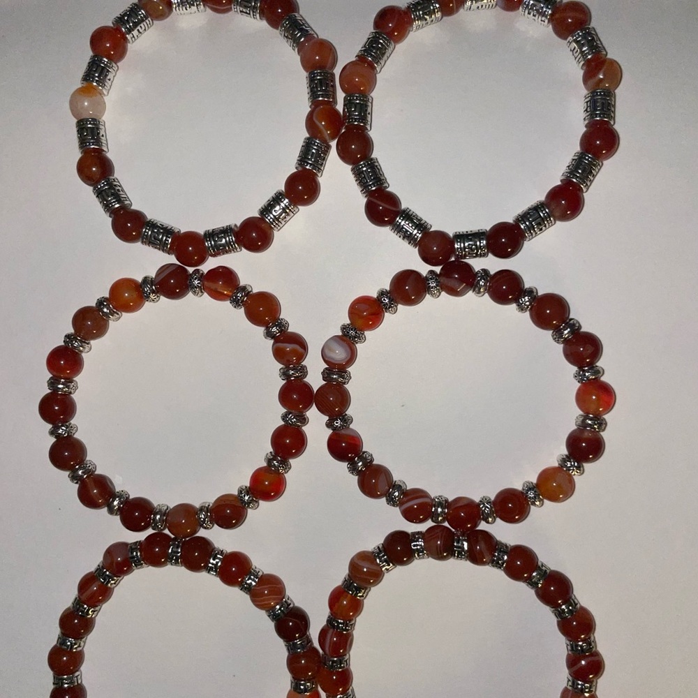 Handmade Carnelian Red Agate Beaded Bracelet